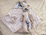 Демісезонний махровий конверт + комбінезон для новонароджених, принт Ведмедик на місяці, капучино, фото 7
