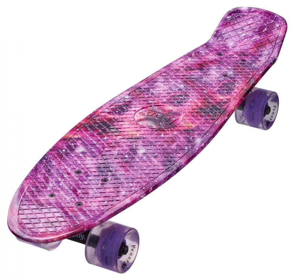 Пенниборд Penny Maraton Longboard 27 со светящимися колесами Розовый космос - фото 1 - id-p1785702853