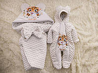 Зимовий комплект одягу для новонароджених, принт Тигреня, молочний