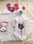 Демісезонний плюшевий конверт + комбінезон для новонароджених дівчаток, принт Серце, фото 5