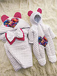 Демісезонний плюшевий конверт + комбінезон для новонароджених дівчаток, принт Серце, фото 6