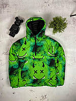 Анорак зеленого цвета | Демисезонная куртка на синтепухе | Мужской теплый яркий анорак