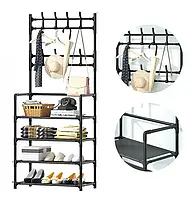 Вешалка для одежды в прихожую с полками для обуви New simple floor clothes rack черная 543IM-65