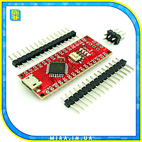 Мікроконтролер Arduino Nano 3.0 ATMega168 MicroUSB ніжки не розпаяні червона