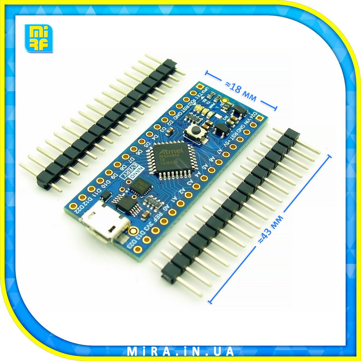 Купить Микроконтроллер Arduino Nano Atmega4808 Micro USB CH340, ножки ...