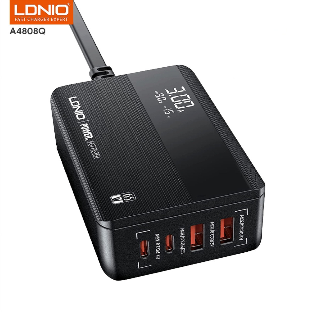 Мережевий зарядний пристрій LDNIO A4808Q PD3.0+QC4.0 Type-C 65 W Multi Fast Charger for fast charging GaN