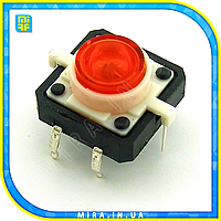 Тактовая кнопка TACT-24N-F-IB с подсветкой красная 12х12