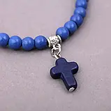 Браслет з каменем лави Хрест в 10-и кольорах. Синій., фото 4