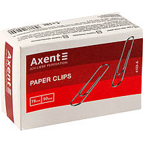 Скріпки канцелярські нікельовані 78 мм із засічками 50 штук Аxent 4103