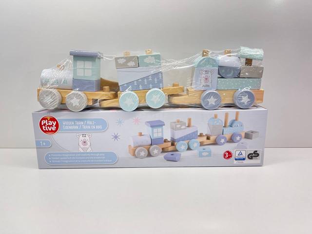 Дерев'яний потяг розвиваюча іграшка сортер веселий експрес блакитний Playtive Дерев'яний потяг розвиваюча іграшка сортер веселий експрес блакитний Playtive