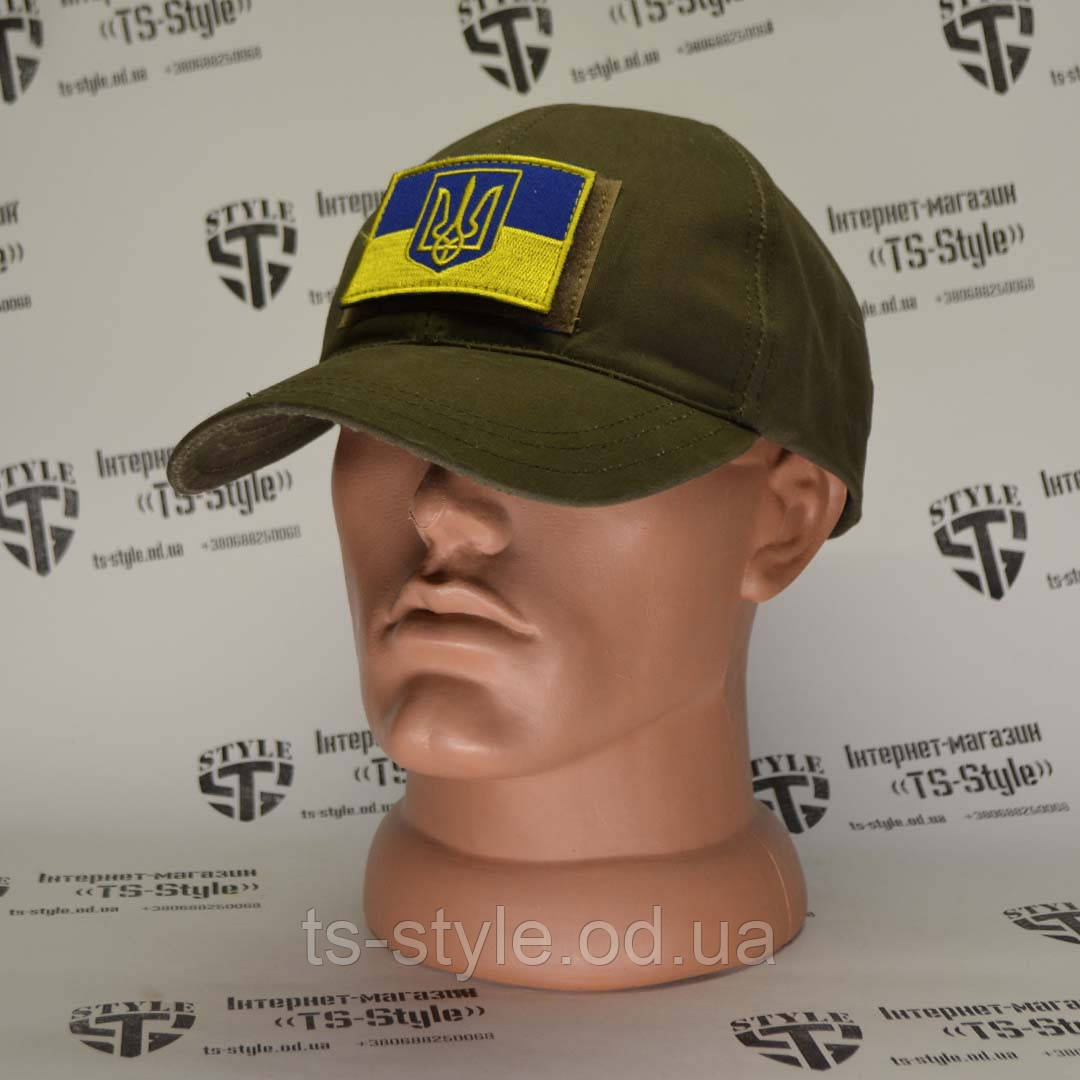 Тактична бейсболка олива з патчем Прапор України і Тризуб повнокольоровий