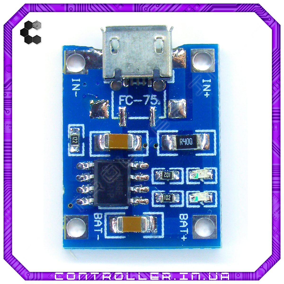 Контролер заряду Li-Ion акумуляторів TP4056 із microUSB