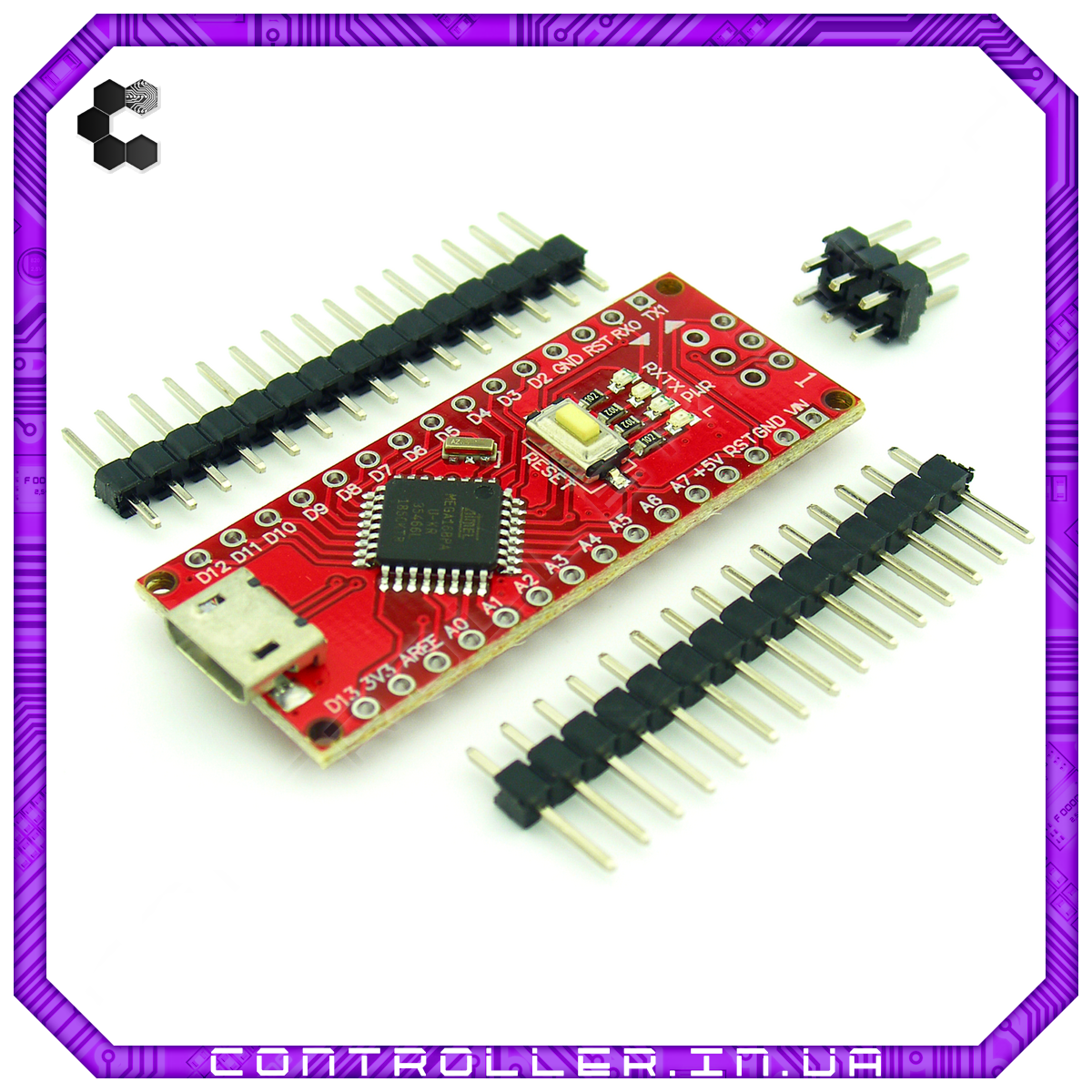 Мікроконтролер Arduino Nano 3.0 ATMega168 MicroUSB ніжки не розпаяні червона, фото 1