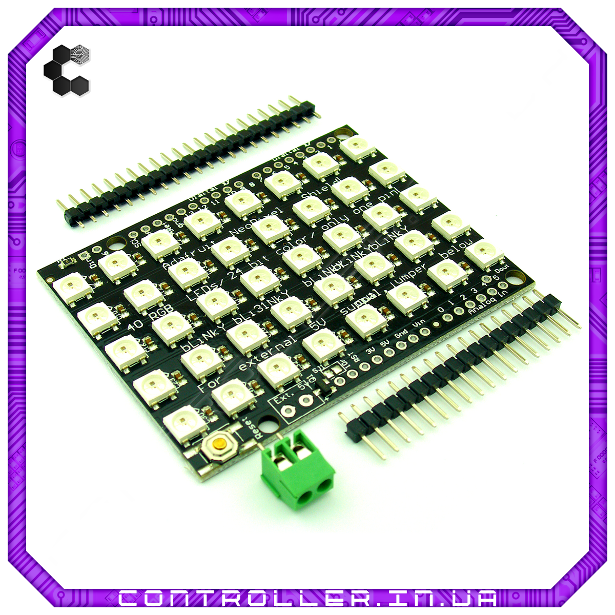 Плата розширення NeoPixel Shield WS2812 з послідовним керуванням 5x8 RGB