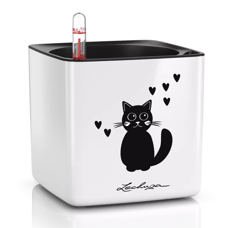 Вазон Cube Glossy Cat 14 білий блискучий Lechuza