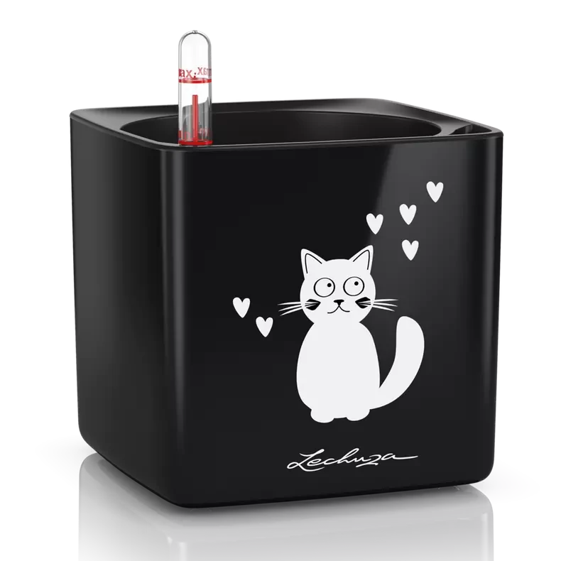 Вазон Cube Glossy Cat 14 чорний блискучий Lechuza