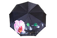 Атласный черный зонт с цветком 893/2