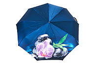 Атласный синий зонт с цветком 893/3