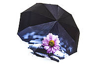 Атласный черный зонт с цветком 721/1