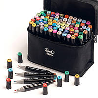 Огромный Набор двусторонних скетч Touch Raven для рисования маркеров 80 цветов в черном корпусе топ