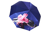 Атласный синий зонт с цветком 721/2