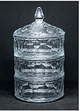 Скляна цукорниця-цукерниця з кришкою з рельєфним візерунком 3 яруси, фото 3