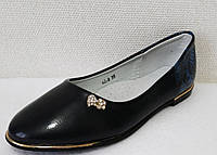 Туфли лодочка для девочек лаковые синего цвета с леопардовим принтом р 35(21.5см)