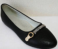 Туфли лодочка для девочек черного цвета с украшением из страз р 35(21см)