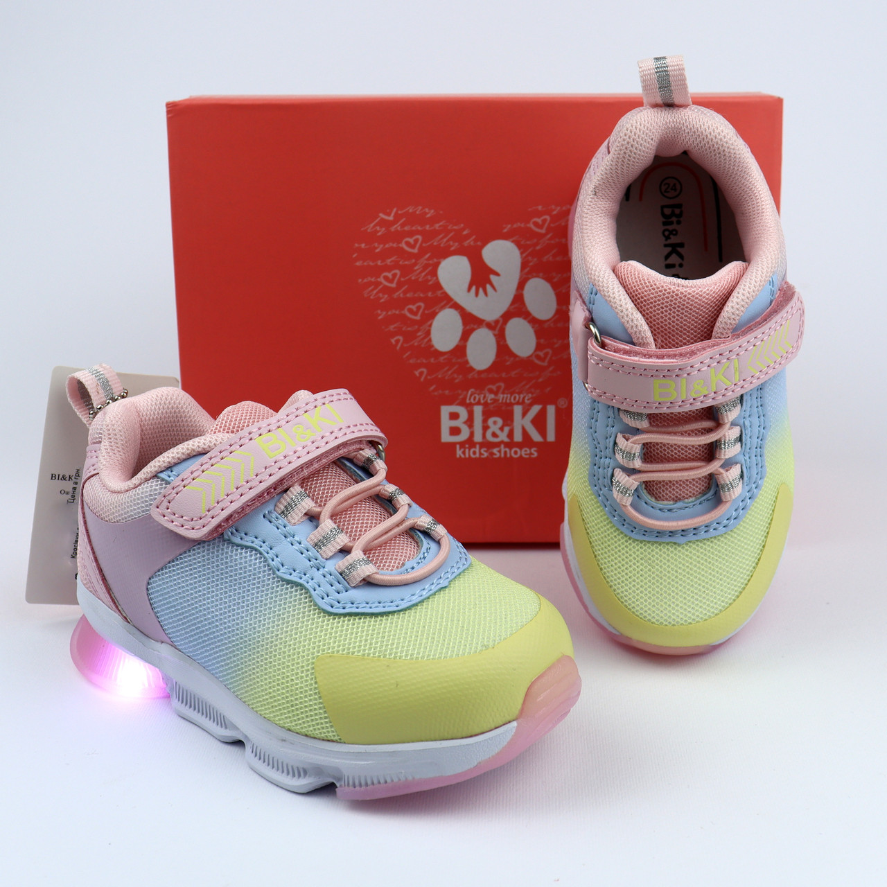 Кольорові кросівки для дівчинки на липучці, що світиться підошва Тм BiKi, фото 1