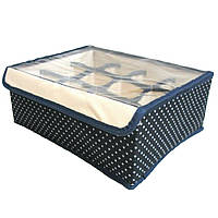 Ящик-органайзер для хранения белья на 12 сеций, синий горох