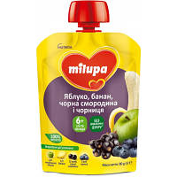 Новинка Детское пюре Milupa Яблоко, банан, черная смородина и черника с 6 месяцев 80 г (6438091515150) !