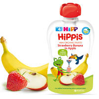 Новинка Дитяче пюре HiPP HiPPiS Pouch Яблуко-полуниця-банан, 100 г (9062300133759) !