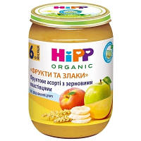 Новинка Дитяче пюре HiPP Фруктове асорті з зерновими пластівцями Фрукти та злаки, 190 г (9062300137818) !