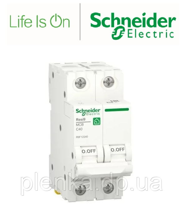 Автоматичний вимикач 2P, 40A, C, 6kA Schneider Electric Resi9, R9F12240