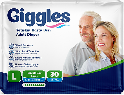 Підгузки для дорослих Giggles Large 100-150 см 30 шт 10 крапель підгузки для лежачих хворих