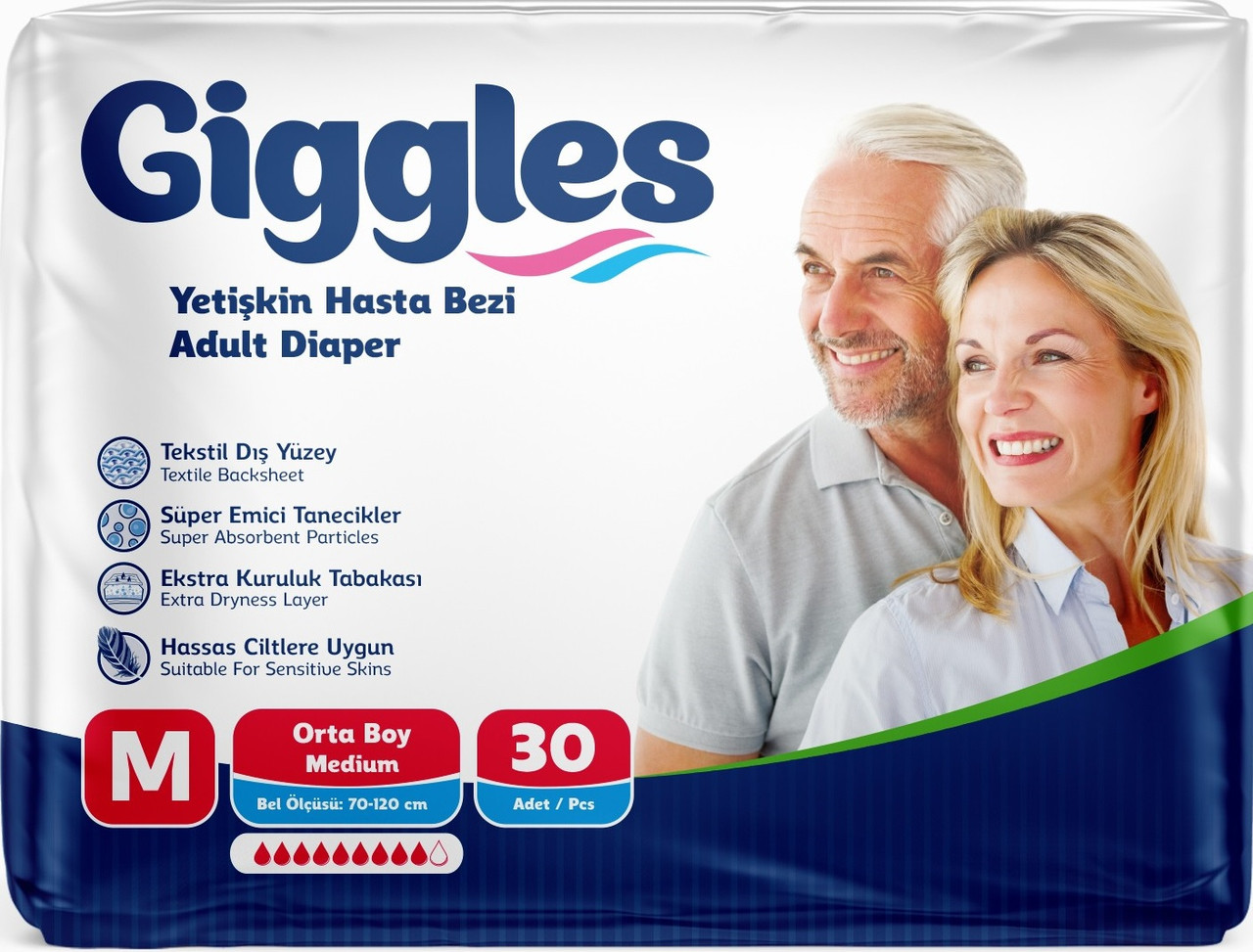 Підгузки для дорослих Giggles Medium 70-120 см 30 шт 9 крапель