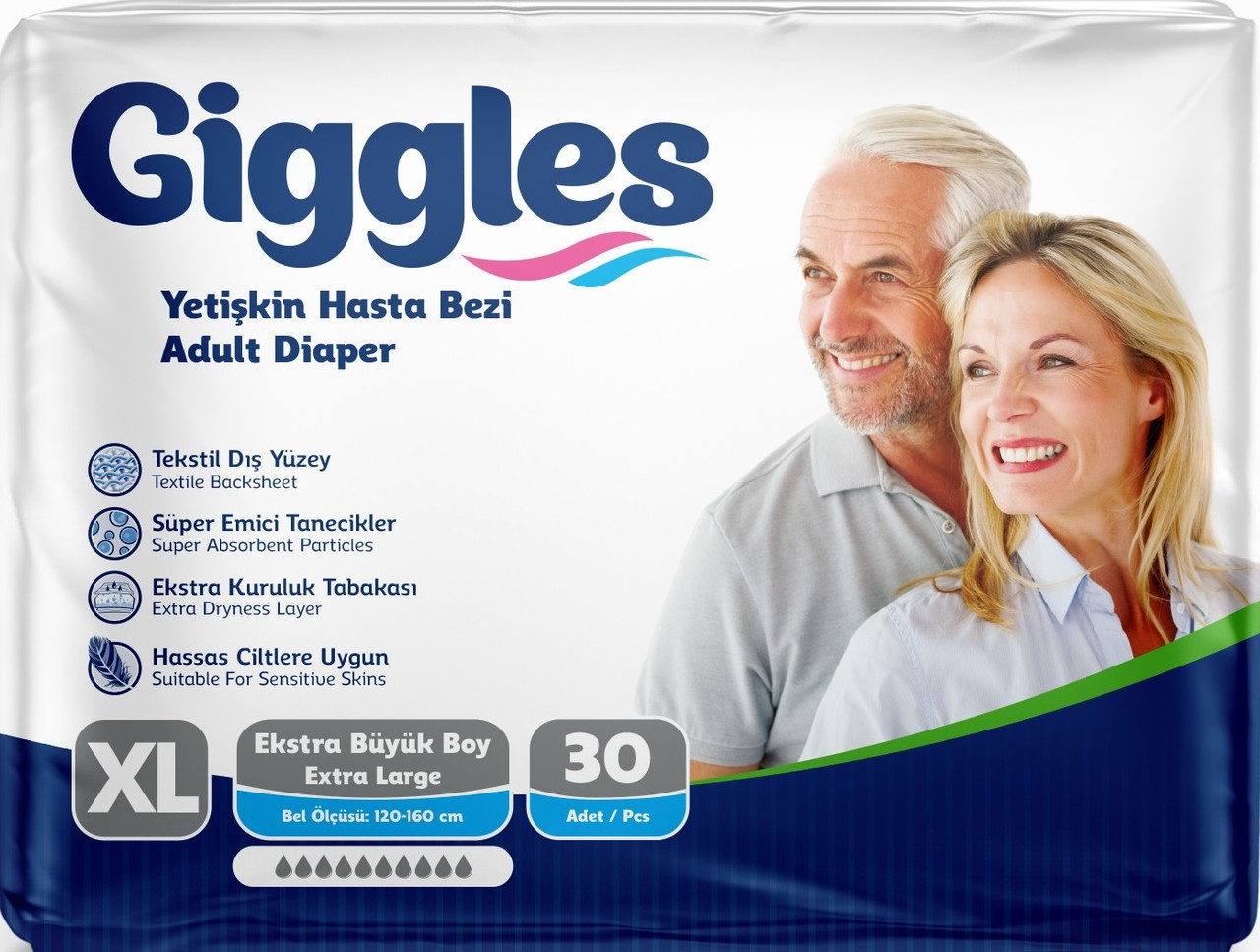 Підгузники для дорослих Giggles Extra Large 120-160 см 30 шт 10 крап.