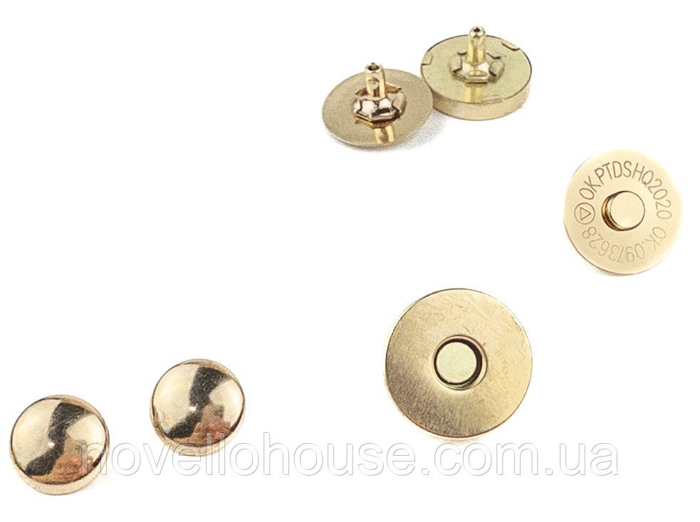 Сумочний магніт на кнопці 18 мм, золото (Магніт чашка, крабик)