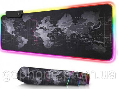 Килимок для миші з підсвіткою Мапа світу RGB RS-01 (30*80см), фото 2