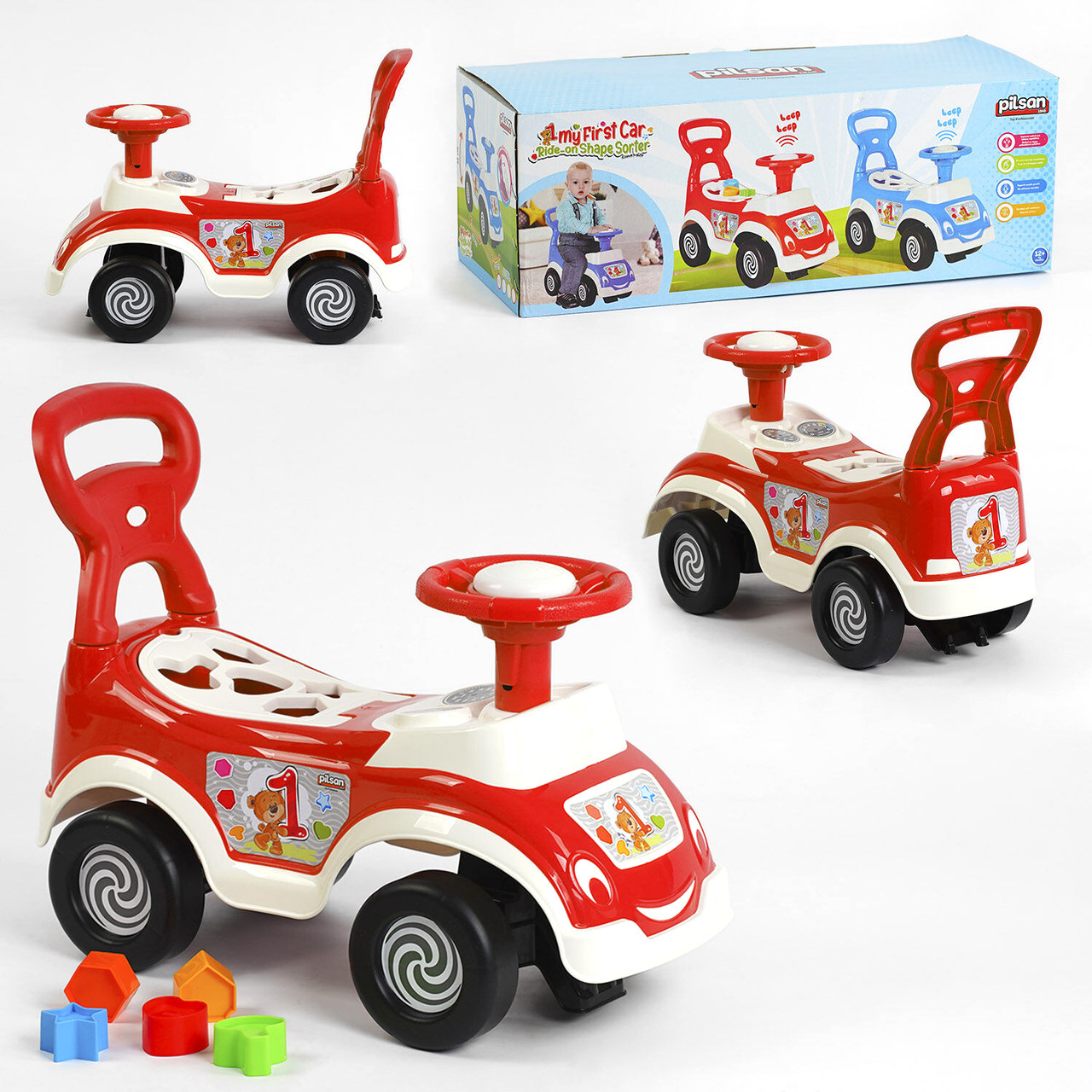Дитяча каталка-толокар Pilsan (геометричний сортер, писачка на кермі) 07-826 Червоний, фото 1