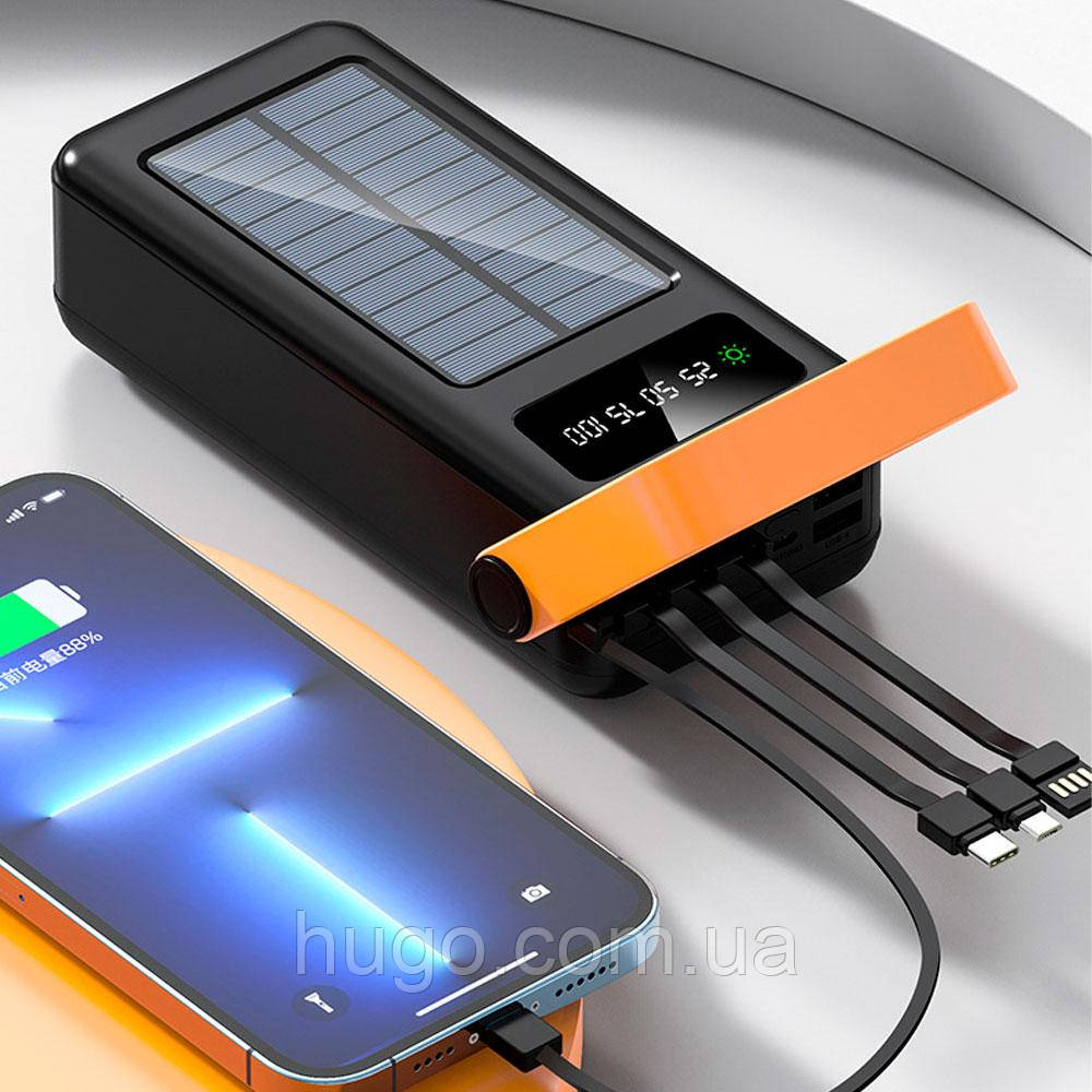 Повербанк Power bank 30000 mAh, із сонячною панеллю та ліхтариком YM635DX / Портативний зарядний пристрій