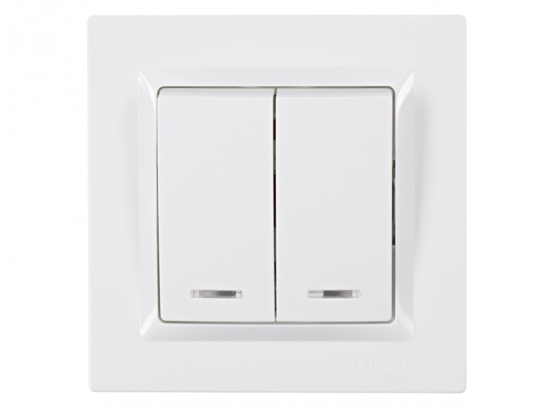 Вимикач подвійний з підсвічуванням JAZZ (білий) 9006 LUXEL, фото 1