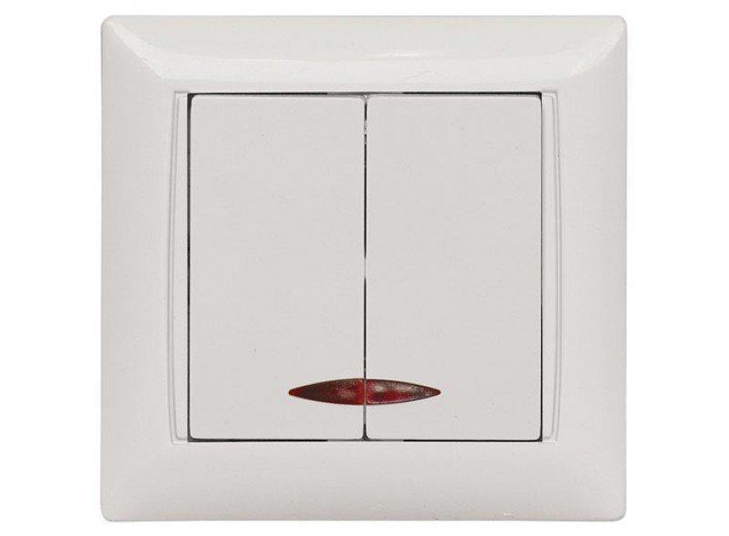 Вимикач подвійний з підсвічуванням PRIMERA (білий)  3006 LUXEL, фото 1