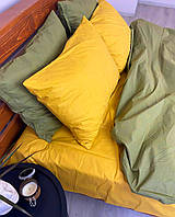 Семейный однотонный комплект постельного белья Желтый оливковый хаки бязь голд люкс Виталина