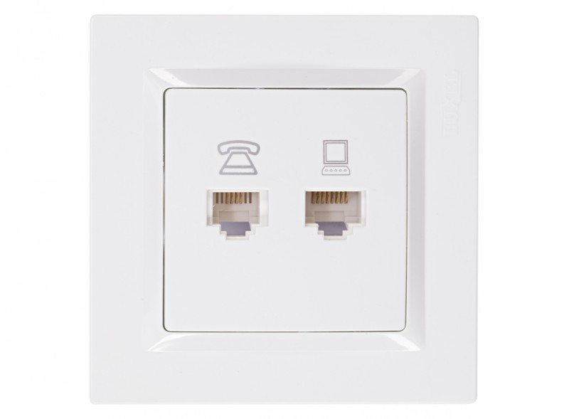 Комп'ютерна розетка+телефонна JAZZ (білий) 9029 LUXEL, фото 1