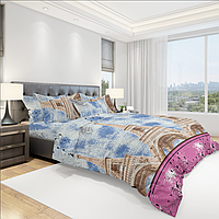 Комплект постельного белья Бязь Голд- Париж голубой двуспальный