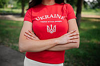 Женская патриотическая футболка с принтом UKRAINE Capital of free people красная,футболки с символикой украины