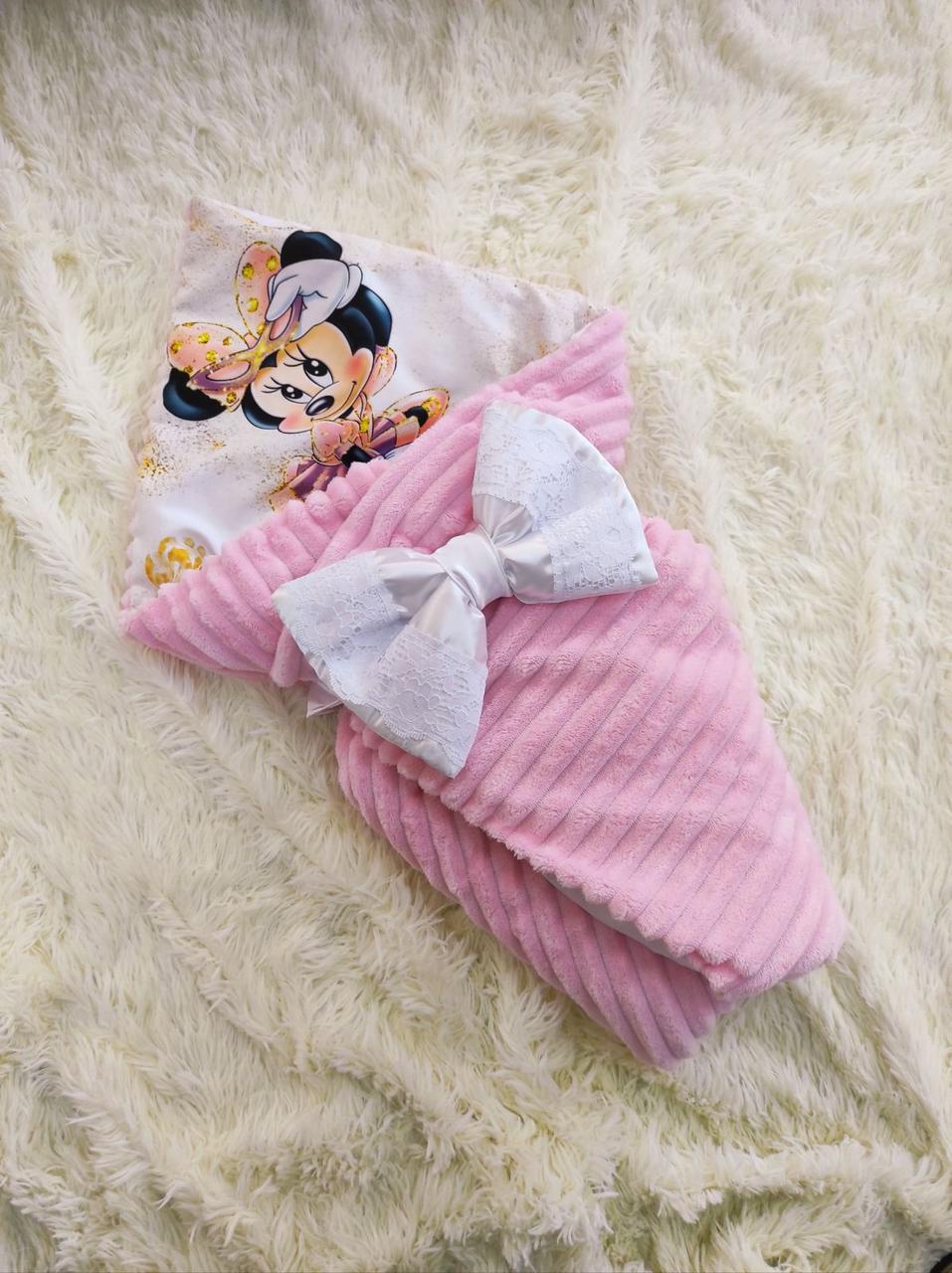 Демісезонний конверт для новонароджених дівчаток, принт Мінні, рожевий, фото 1