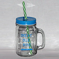 Чашка-банка Go healthy food голубого цвета с ручкой, крышкой и трубочкой 460 мл