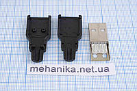 Штекер USB-AM, черный с разборным корпусом и кабельным вводом